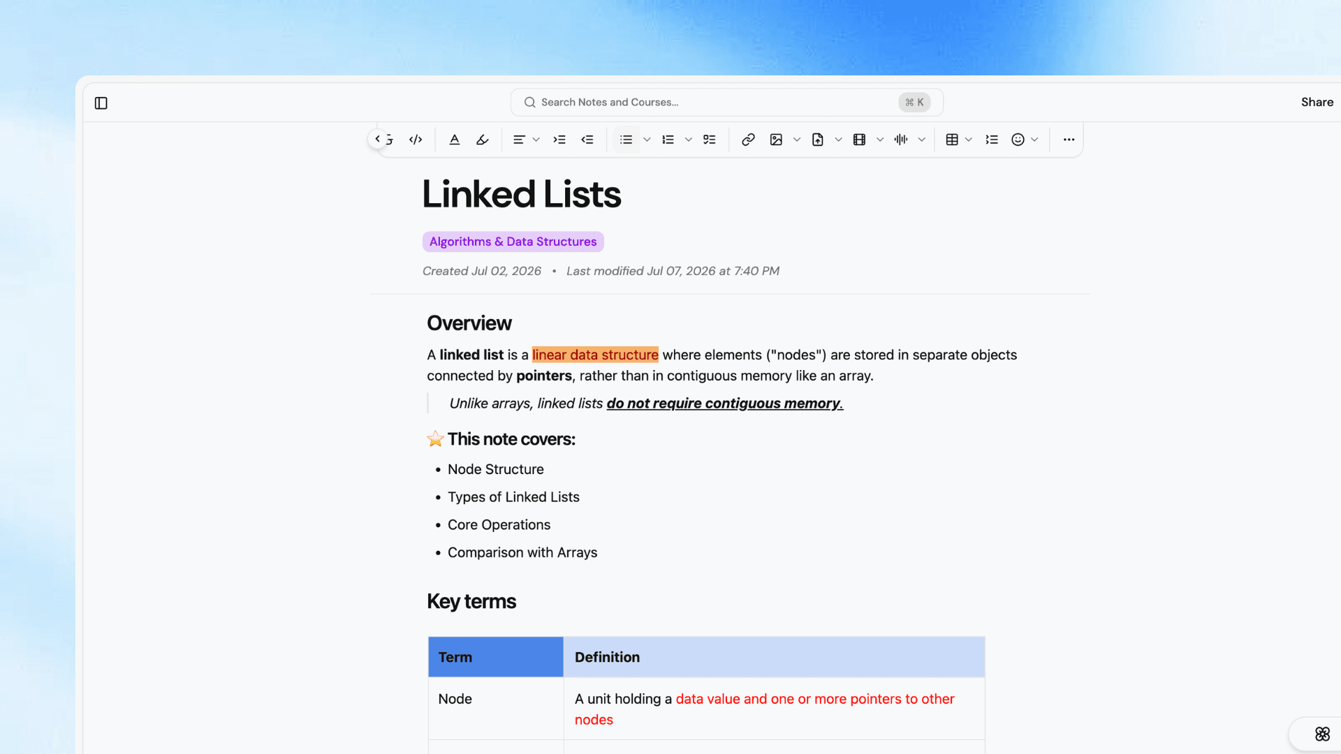 Lurna rich-text note editor