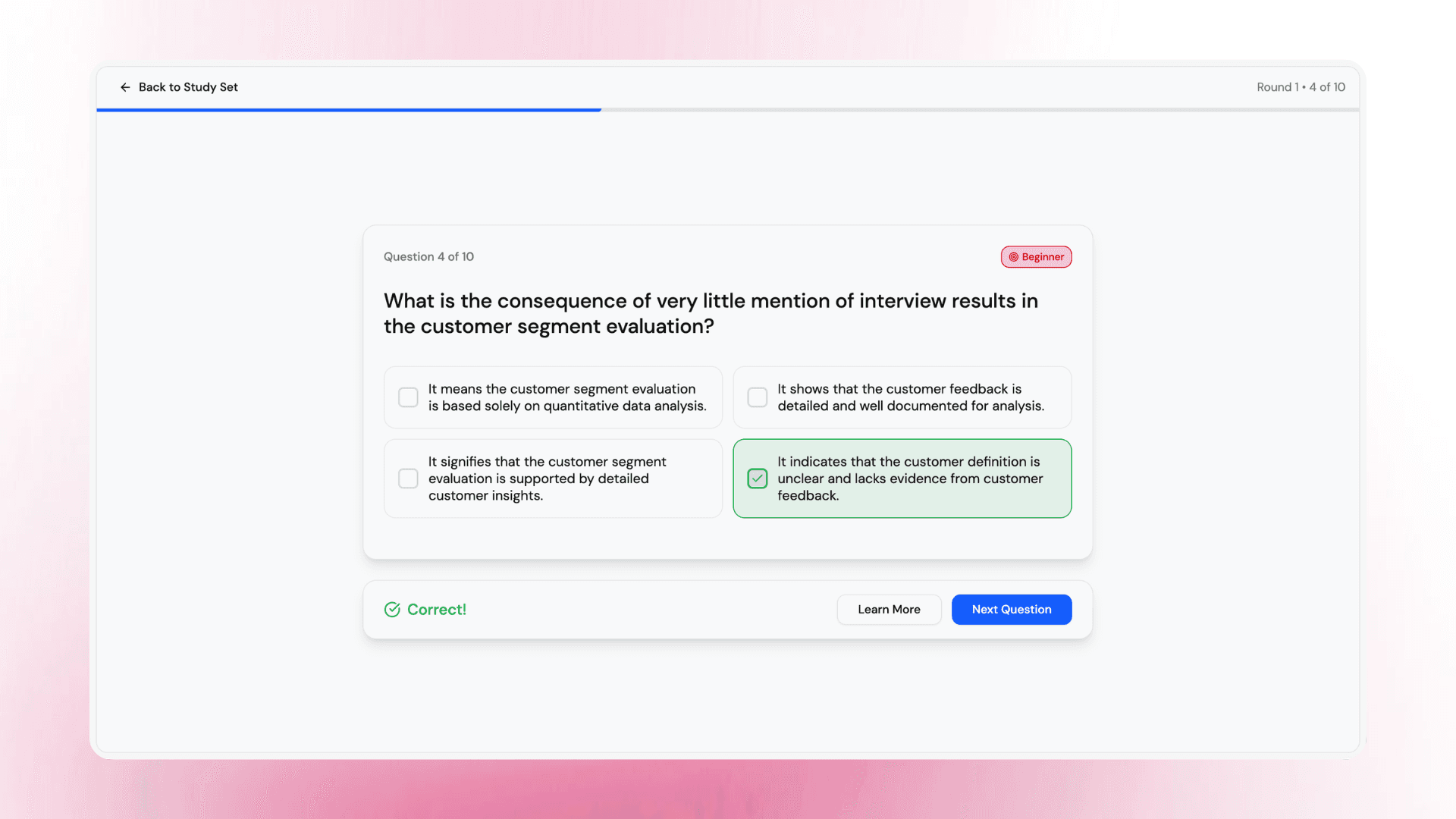 Lurna quiz study mode